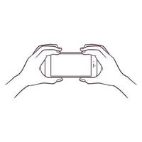 dessin au trait d'une main tenant un téléphone intelligent vecteur