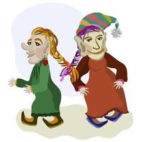 illustration vectorielle isolée de deux filles, gnomes aux tresses emmêlées. vecteur