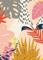 illustration vectorielle de fond d'affiche de feuilles tropicales colorées. plantes exotiques, branches, fleurs et feuilles impression d'art pour la beauté et les produits naturels, le spa et le bien-être, le tissu et la mode vecteur