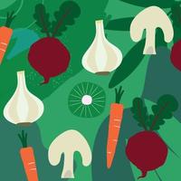 affiche de légumes, nourriture végétalienne fraîche, alimentation saine, alimentation saine, conception d'illustration vectorielle plate oignon, champignon, carotte et betterave vecteur
