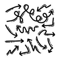 ensemble de vecteurs de doodle dessinés à la main de flèches isolés sur fond blanc. vecteur