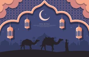 isra mi'raj fond avec lanterne et mosquée