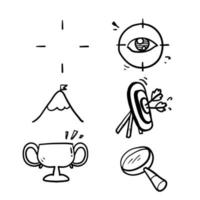 icône de mission de vision dessinée à la main, entreprise d'objectif de concept, déclaration de valeur, objectif, symboles web de ligne de doodle sur fond blanc isolé vecteur