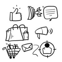 ensemble simple dessiné à la main d'icônes de lignes vectorielles liées au marketing dans un arrière-plan isolé de vecteur de style doodle