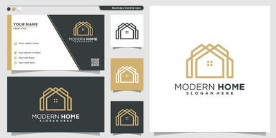 logo de la maison avec style d'art en ligne moderne et modèle de conception de carte de visite, maison, dessin au trait, maison, vecteur premium