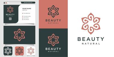 logo beauté minimaliste et carte de visite avec modèle de conception d'art en ligne vecteur premium