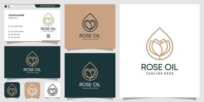 création de logo d'huile de rose avec style d'art en ligne et modèle de conception de carte de visite, beauté, spa, nature, vecteur premium