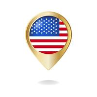 drapeau américain sur la carte du pointeur doré, illustration vectorielle eps.10 vecteur