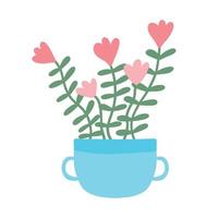 fleur de printemps dans un pot. belles fleurs roses dans un pot bleu. illustration vectorielle dans un style plat. vecteur