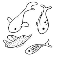 vecteur de collection de poissons doodle avec style cartoon dessiné à la main