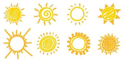 ensemble de soleil doodle. éléments de design. illustration vectorielle. vecteur
