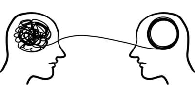 concept de psychothérapie de silhouette de tête de deux humains dessinés à la main. élément de conception. illustration vectorielle. vecteur