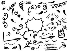 éléments de doodle ensemble dessinés à la main pour la conception de concept isolé sur fond blanc. illustration vectorielle. vecteur