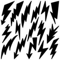 ensemble d'illustrations de croquis de symbole d'éclair électrique doodle vecteur dessinés à la main. illustration vectorielle.