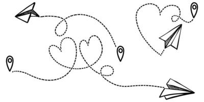 ensemble d'icônes d'avion en papier doodle. avion en papier dessiné à la main. illustration vectorielle. vecteur