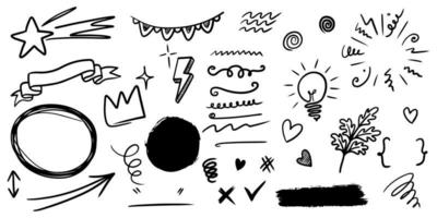 éléments de doodle ensemble dessinés à la main pour la conception de concept isolé sur fond blanc. illustration vectorielle. vecteur