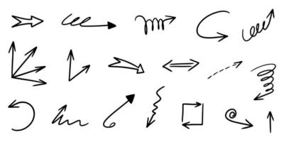 jeu d'icônes de flèche dessiné à la main isolé sur fond blanc. illustration vectorielle de griffonnage. vecteur