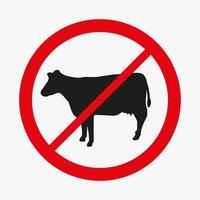 icône d'interdiction de vache de vecteur. le bétail, le bétail, la viande de bœuf est interdit, interdit, interdit. symbole de cercle croisé rouge vecteur isolé sur fond blanc