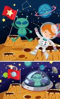 Deux scènes de l&#39;espace avec des extraterrestres et un astronaute vecteur
