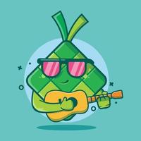 mascotte de personnage de nourriture ketupat mignon jouant de la guitare dessin animé isolé dans un style plat. excellente ressource pour icône, symbole, logo, autocollant, bannière. vecteur