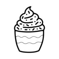 cupcake de ligne vectorielle avec illustration isolée de crème. vecteur