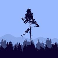 modèle vectoriel de silhouette d'arbres forestiers et de montagnes.