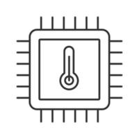 icône linéaire de température du processeur. temp. illustration de la ligne mince. surchauffe du processeur. puce, jeu de puces. circuit intégré de chauffage avec thermomètre. dessin de contour isolé de vecteur. trait modifiable vecteur