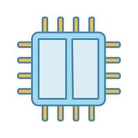 icône de couleur du processeur dual core. microprocesseur x2. puce électronique, jeu de puces. CPU. unité centrale de traitement. ordinateur, processeur de téléphone. circuit intégré. illustration vectorielle isolée vecteur