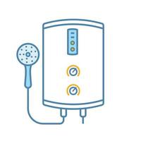 icône de couleur de chauffe-eau électrique sans réservoir. eau de chauffage de la salle de bain. chaudière domestique à la demande avec pommeau de douche. illustration vectorielle isolée vecteur