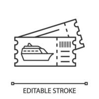 icône linéaire de billets de bateau de croisière. excursions à terre, billets de visites. illustration de la ligne mince. paquebot, carte d'embarquement pour bateau. symbole de contour. dessin de contour isolé de vecteur. trait modifiable vecteur