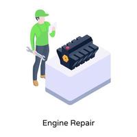 une icône isométrique bien conçue de la réparation du moteur, vecteur