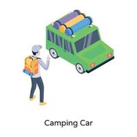 une icône isométrique à la mode d'un camping-car, vecteur modifiable