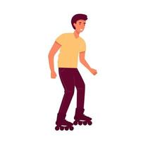 l'homme monte au patin à roulettes à l'extérieur. conception de personnage plat de dessin animé isolé .loisir, activité récréative et concept de temps libre sportif vecteur
