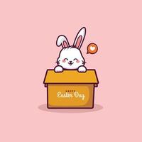 dessin animé mignon lapin avec boîte ouverte fond d'illustration de jour de pâques vecteur