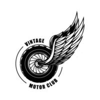 pneu avec logo vintage de moto à deux ailes vecteur