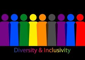 inclusion et diversité. silhouettes de personnes et ensemble lgbtq, logo vectoriel portrait de personnes pour site Web, concept de fierté gaie de bannière, vecteur de signe arc-en-ciel coloré isolé sur fond noir