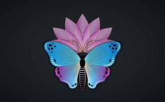 slogan de logo fleur de lotus et papillon avec modèle de fleur de papillon coloré. notion de yoga. création vectorielle pour la mode, les affiches et les impressions de cartes, isolées sur fond noir vecteur