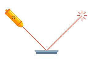 un faisceau laser brille sur une surface et est réfléchi. expérience physique. illustration vectorielle plane. vecteur