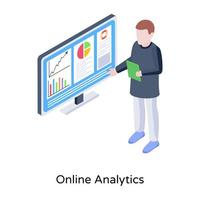 icône de concept isométrique parfait pixel d'analyse en ligne vecteur
