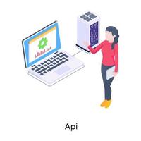 site web et roue dentée, icône isométrique d'api vecteur