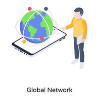 connectivité de données internet, icône isométrique du réseau mondial vecteur