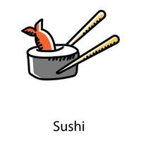 sushi, cuisine japonaise dans l'icône de style doodle moderne vecteur