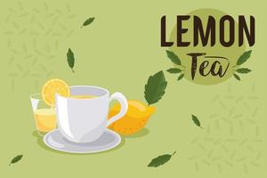 lettrage de thé au citron avec des tasses vecteur