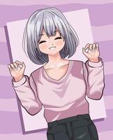 cheveux gris dame anime vecteur