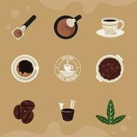 neuf délicieuses icônes de café vecteur