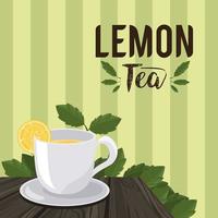 lettrage de thé au citron avec tasse vecteur