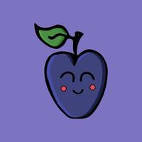 prune souriante. icône de prune de dessin animé en riant. doodle vector illustration de prune bleue