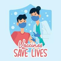 le vaccin sauve des vies affiche infirmière appliquant le vaccin au vecteur du patient