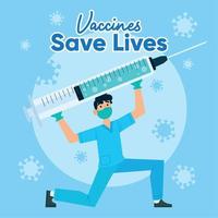 le vaccin sauve des vies affiche médecin tenant un vecteur de vaccin