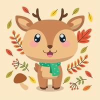 personnage de cerf mignon isolé avec un vecteur de fond automne écharpe